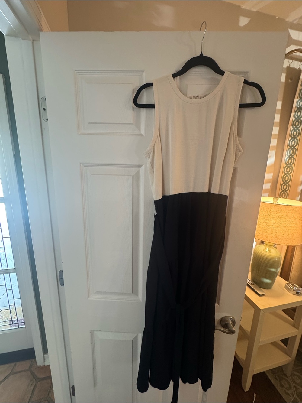 DKNY Two-Tone Sleeveless Maxi Dress in Cream and Black